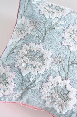 Alice Hand Embroidered Cushion Cover- Sky Blue