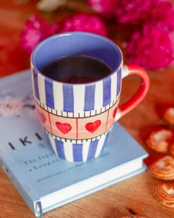 Blue Hearts Handpainted Ceramic Mug