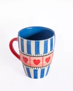 Blue Hearts Handpainted Ceramic Mug