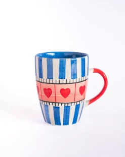 Blue Hearts Handpainted Ceramic Mug