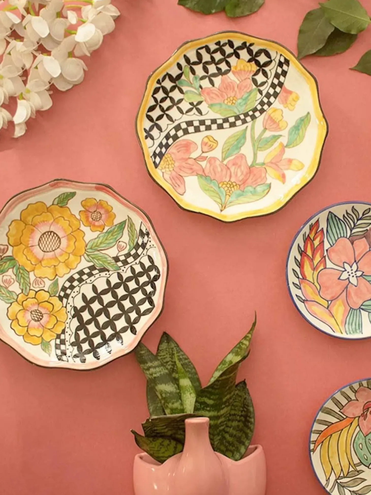 Checkered Pattern Wall Plates - Set Of 2