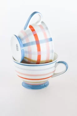 Checks & Stripes Handpainted Soup Bowls - Set Of 2