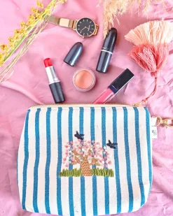 Cherry Blossom Dusk Embroidered Pouch