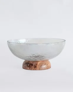 Fiesta Serving Glass Bowl With Wooden Base