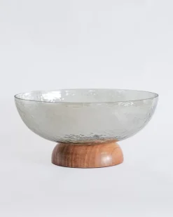 Fiesta Serving Glass Bowl With Wooden Base