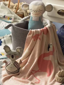 Flamingo Knitted Cotton Baby Blanket