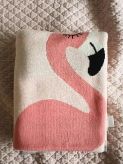 Flamingo Knitted Cotton Baby Blanket