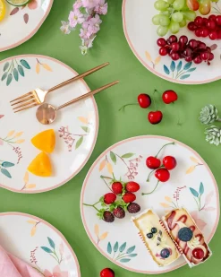 Floral Lace Handpainted Dinner Plates- Set Of 6 - 8 Inches