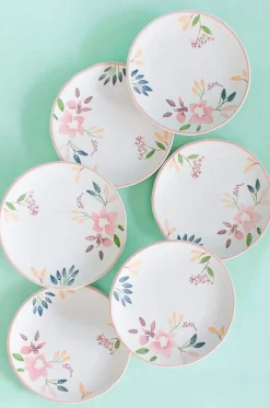 Floral Lace Handpainted Dinner Plates- Set Of 6 - 8 Inches