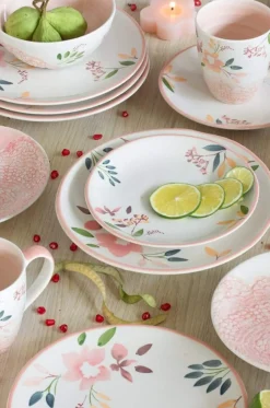 Floral Lace Handpainted Dinner Plates- Set Of 6 - 8 Inches