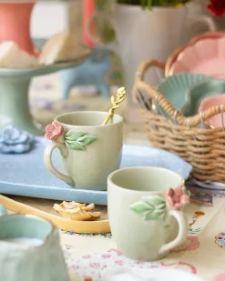 Handcrafted Petals Ceramic Mugs - Set Of 2