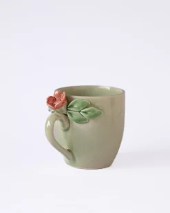 Handcrafted Petals Ceramic Mugs - Set Of 2
