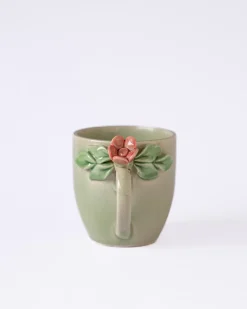 Handcrafted Petals Ceramic Mugs - Set Of 2