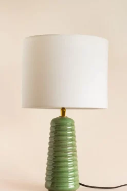 Helix Ceramic Lamp With Lampshade - Reactive Green
