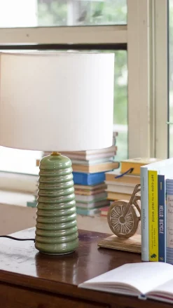 Helix Ceramic Lamp With Lampshade - Reactive Green