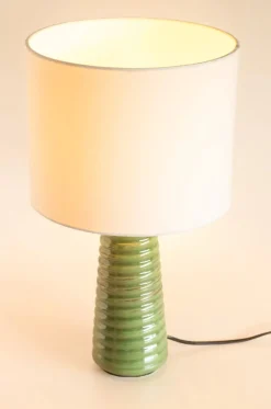 Helix Ceramic Lamp With Lampshade - Reactive Green