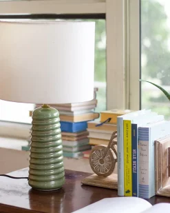 Helix Ceramic Lamp With Lampshade - Reactive Green