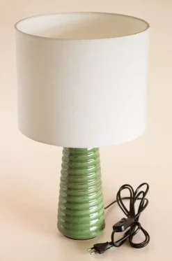 Helix Ceramic Lamp With Lampshade - Reactive Green