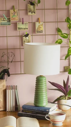 Helix Ceramic Lamp With Lampshade - Reactive Green