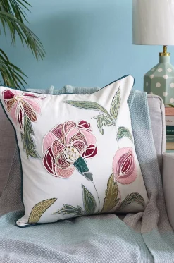 Jacobean Rose Embroidered Cushion Cover