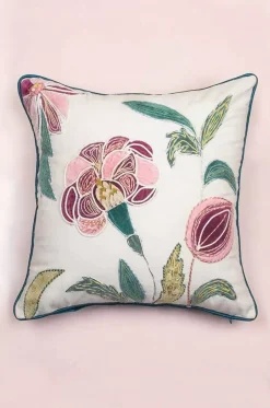 Jacobean Rose Embroidered Cushion Cover