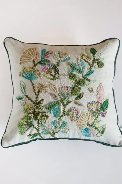 Jungle Green Embroidered Cushion Cover