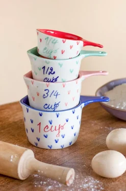 Little Hearts Measuring Cups -Set Of 4 - Handpainted Stoneware