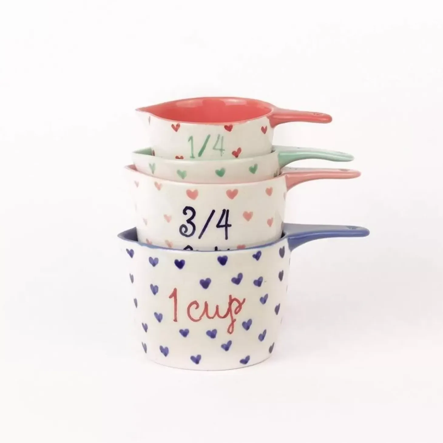Little Hearts Measuring Cups -Set Of 4 - Handpainted Stoneware
