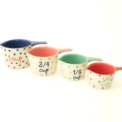 Little Hearts Measuring Cups -Set Of 4 - Handpainted Stoneware
