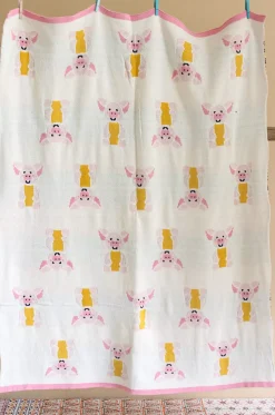 Miss Piglet Knitted Cotton Baby Blanket