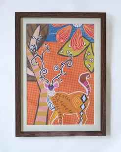 Modern Stag Sketch With Wooden Framing
