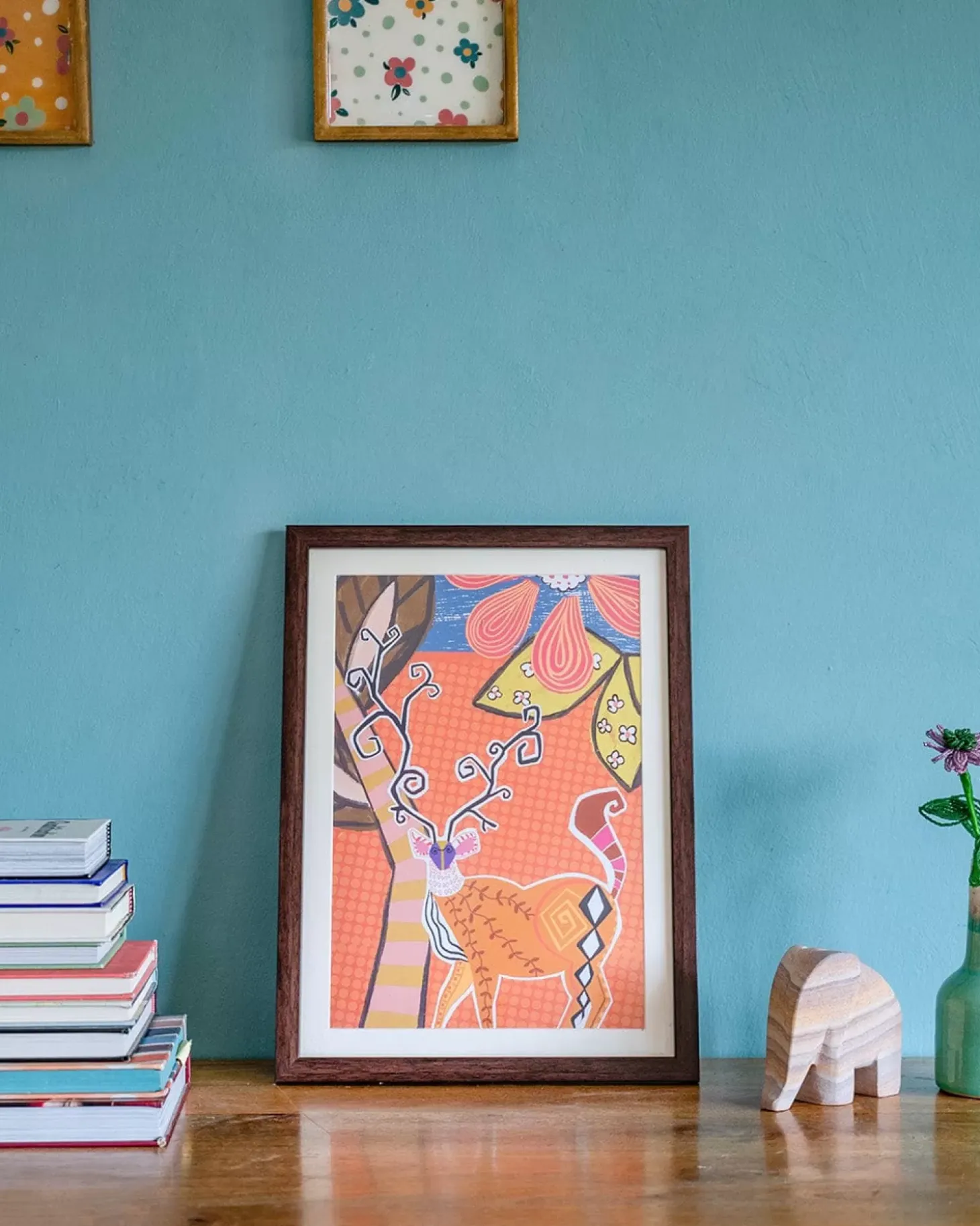 Modern Stag Sketch With Wooden Framing