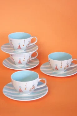 Peaches And Cream Handpainted Ceramic Teacups & Saucers - Set Of 4