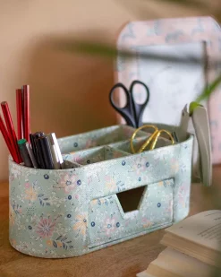 Pearlised Paper Leather 7 In 1 Desk Organiser- Garden Fog