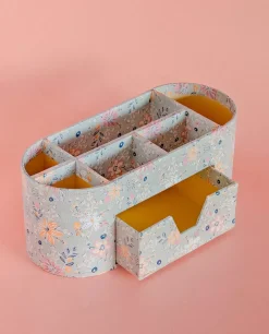 Pearlised Paper Leather 7 In 1 Desk Organiser- Garden Fog