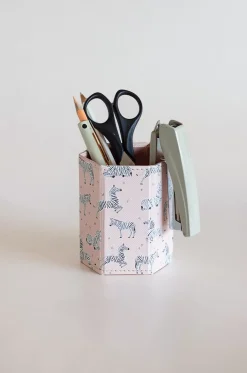 Pearlised Paper Leather Foldable Pen Holder - Pink Safari