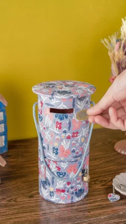 Pearlised Paper Leather Round Piggy Bank - Blue Meadow