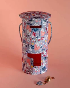 Pearlised Paper Leather Round Piggy Bank - Blue Meadow