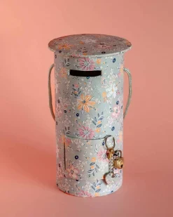 Pearlised Paper Leather Round Piggy Bank - Garden Fog