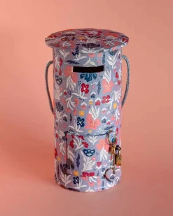 Pearlised Paper Leather Round Piggy Bank - Blue Meadow