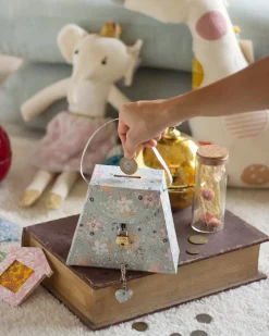 Pearlised Paper Leather Triangle Piggy Bank - Garden Fog