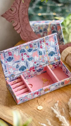 Pearlised Paper Leather Travel Jewelley Box- Blue Meadow