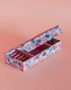 Pearlised Paper Leather Travel Jewelley Box- Blue Meadow