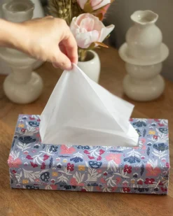 Pearlised Paper Leather Tissue Box- Blue Meadow