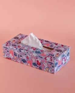 Pearlised Paper Leather Tissue Box- Blue Meadow