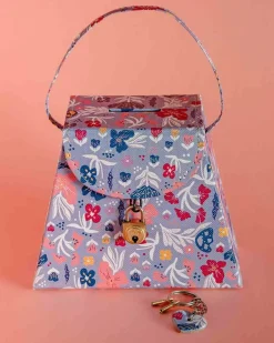 Pearlised Paper Leather Triangle Piggy Bank- Blue Meadow