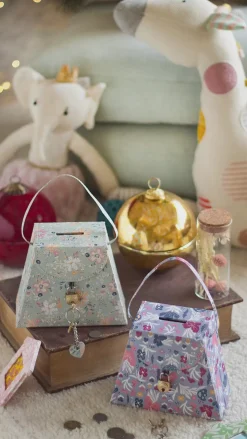 Pearlised Paper Leather Triangle Piggy Bank- Blue Meadow