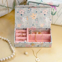 Pearlised Paper Leather Travel Jewellery Box Small - Garden Fog