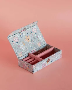 Pearlised Paper Leather Travel Jewellery Box Small - Garden Fog