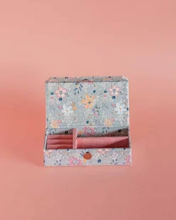 Pearlised Paper Leather Travel Jewellery Box Small - Garden Fog